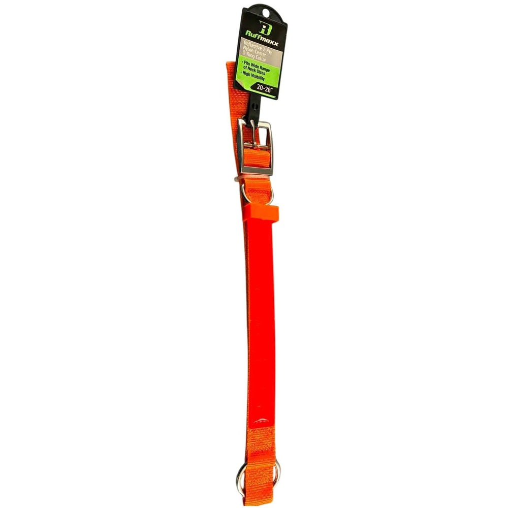 Ruffmaxx‎ Dog Collar Pet 20-28" Orange New Reflective 2-Ply Nylon O-Ring Center